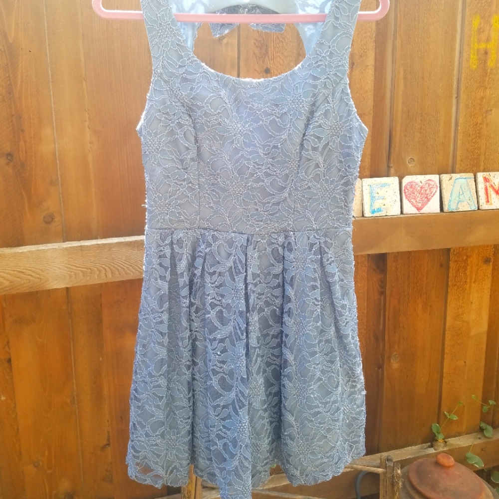 Modcloth Blue Lace Tulle Cutout Back Dress 11